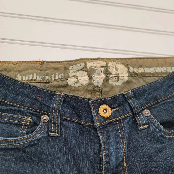 AUTHENTIC 579 JEANSWEAR BOOTCUT Dark Blue Embroidered Pocket Flare Juniors Sz 9 - Picture 6 of 10